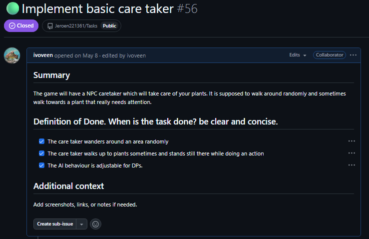 Basic caretaker task