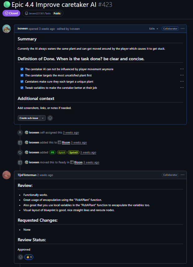 Caretaker completion task
